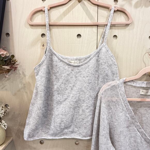ABERCROMBIE & FITCH Merino Wool Blend Tank & Cardigan Set Size L Heather Grey - Picture 5 of 13